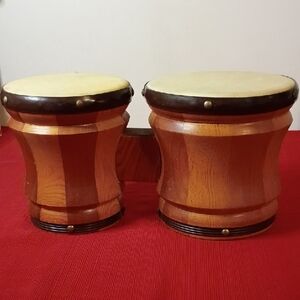 Vintage wooden bongo drums, Bongo Drums - Natural Wood & Cream Tops